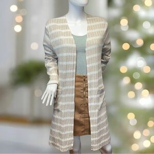 Women's Nine West Beige & White Striped Comfy Cardigan/Sweater in size small